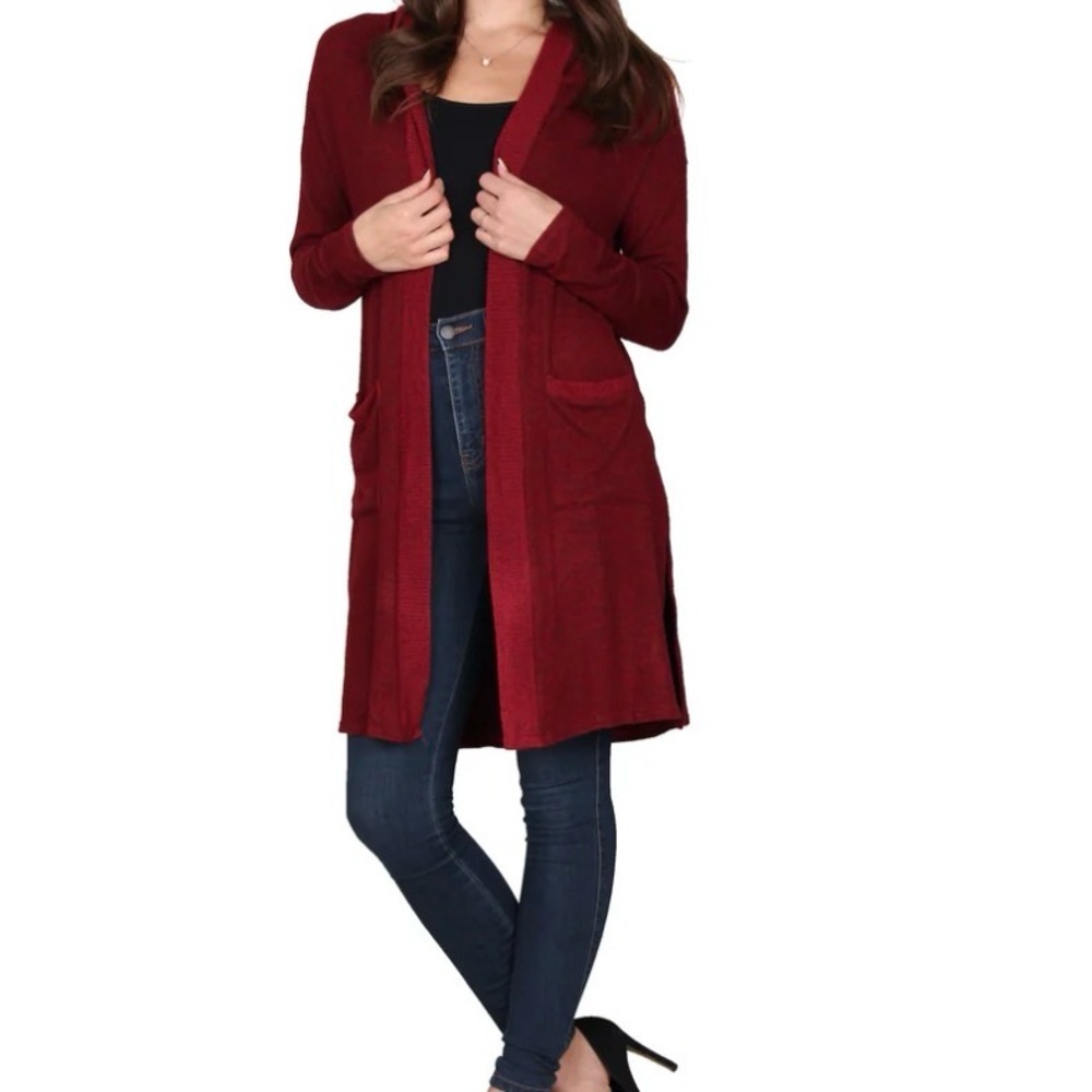 Lildy Solid Hooded Cardigan Heather Burgundy L-XL